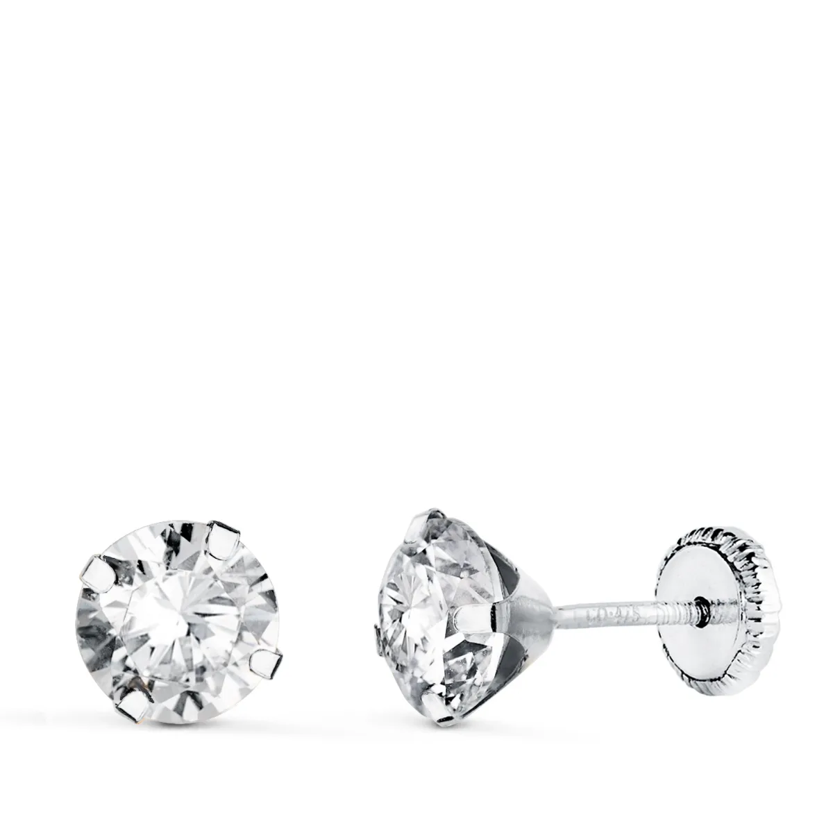 18K PENDIENTES ORO BLANCO 4 GARRAS CON CIRCONITA. ANCHO: 6 MM CIERRE TUERCA