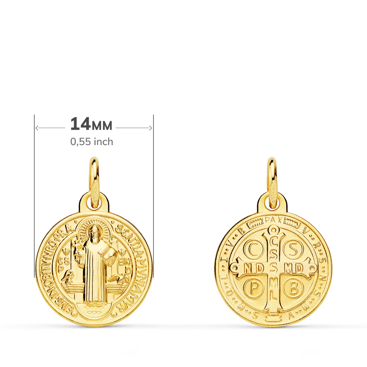 9K MEDALLA ORO AMARILLO ESCAPULARIO ORO AMARILLO SAN BENITO MONJE 14 MM — vista 2