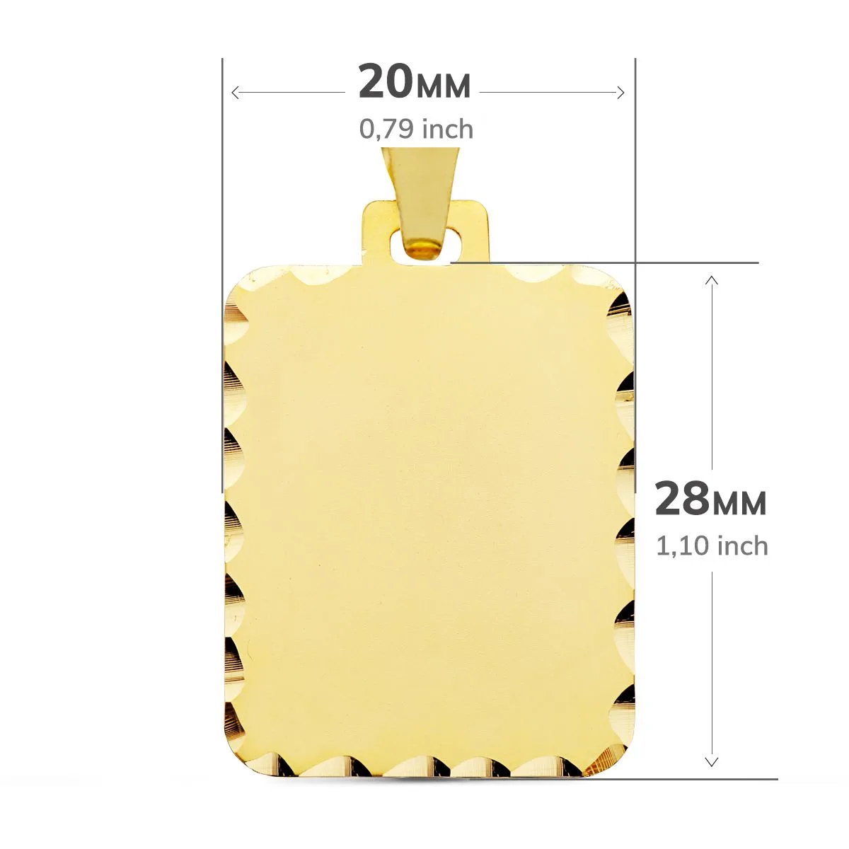 9K PLACA CHAPA ORO AMARILLO RECTANGULAR MATE BORDES TALLADOS. 28X20 MM — vista 2
