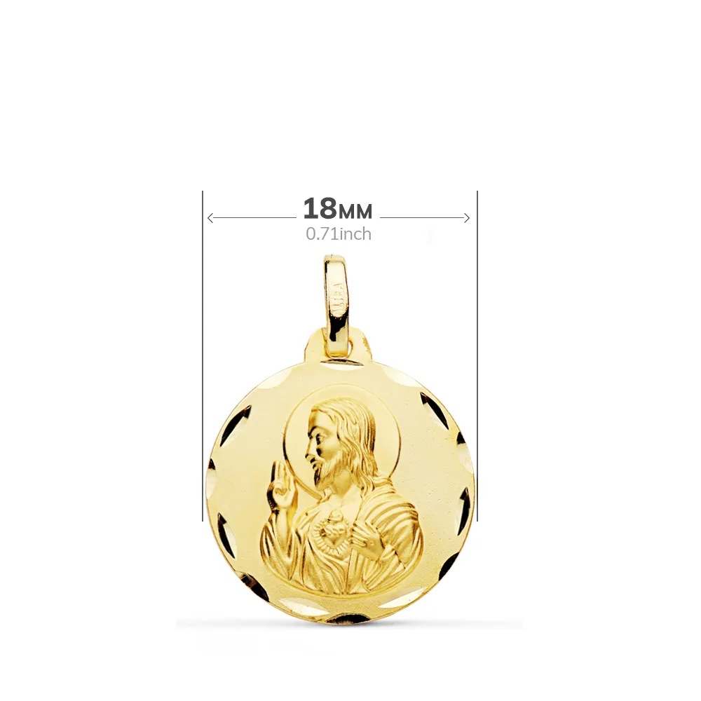 18K ESCAPULARIO ORO AMARILLO TALLADO VIRGEN DEL CARMEN CORAZON DE JESUS 18 MM — vista 2