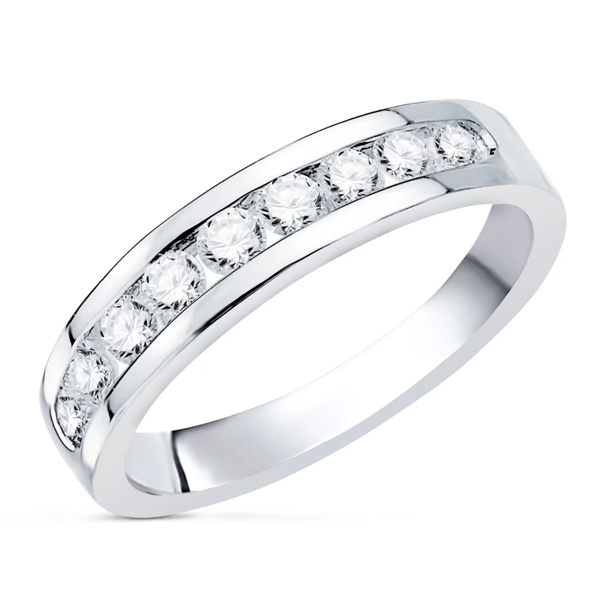 18K ALIANZA 9 DIAMANTES ORO BLANCO 0.50 QTS. PUREZA VS2 COLOR G TALLA BRILLANTE