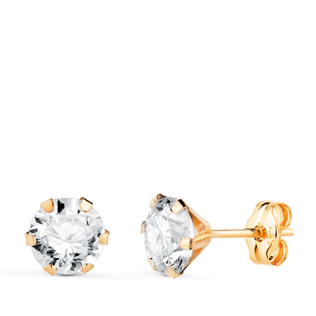 18K PENDIENTES ORO AMARILLO 6 GARRAS CON CIRCONITA. ANCHO: 6 MM CIERRE PRESION