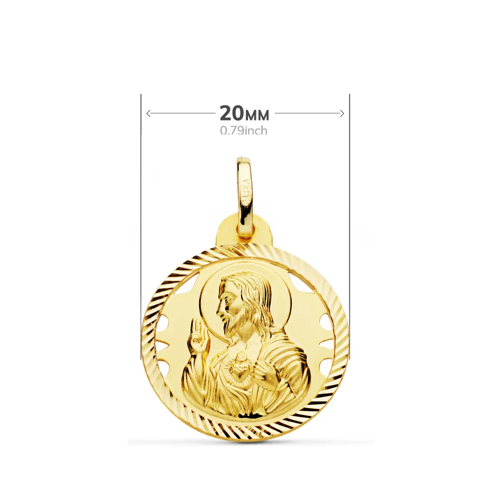 18K ESCAPULARIO ORO AMARILLO HELICE CALADO VIRGEN CARMEN Y CORAZON DE 20 MM — vista 2