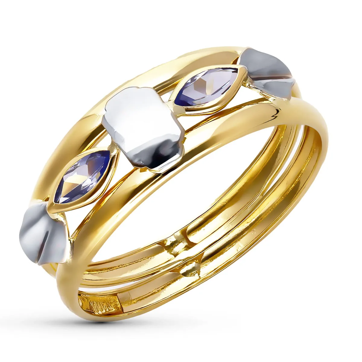 18K SORTIJA ORO BICOLOR CON CIRCONITAS. ANCHO 7 MM