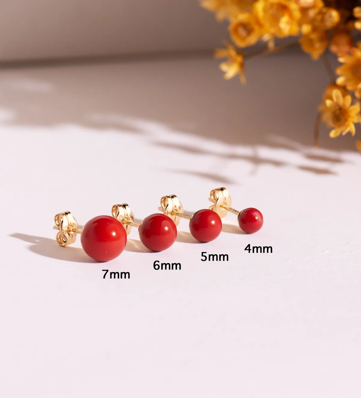 18K PENDIENTES ORO AMARILLO CORAL CON CASQUILLA. MEDIDA: 7 MM. CIERRE PRESION — vista 2