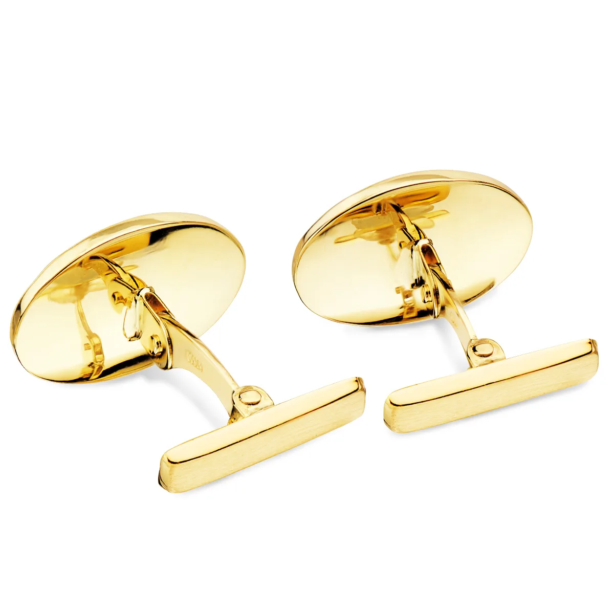 18K GEMELOS ORO AMARILLO OVAL GRECA MATE Y BRILLO 18X13 MM CIERRE RIGIDO OSCILANTE — vista 2