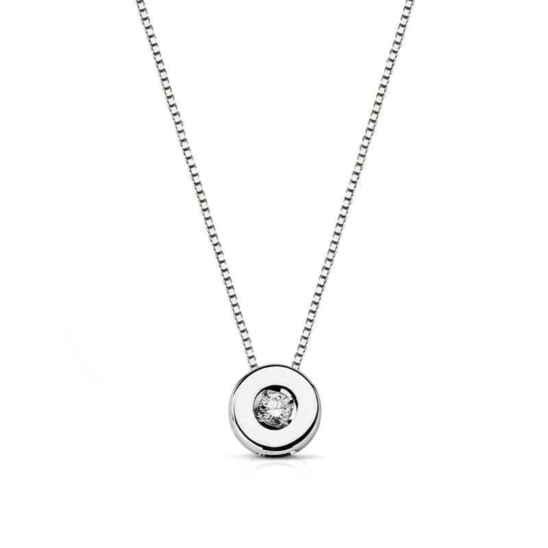 18K GARGANTILLA ORO BLANCO CHATON 5,5 MM DIAMANTE NATURAL 0,035 QTS. H-I CADENA 42CM