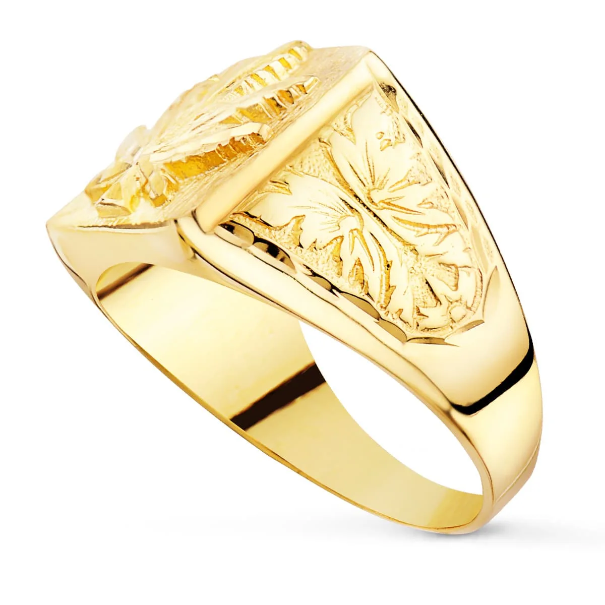 18K SELLO ORO AMARILLO MACIZO RECTANGULAR HOJA MARIHUANA 15X14 MM — vista 2