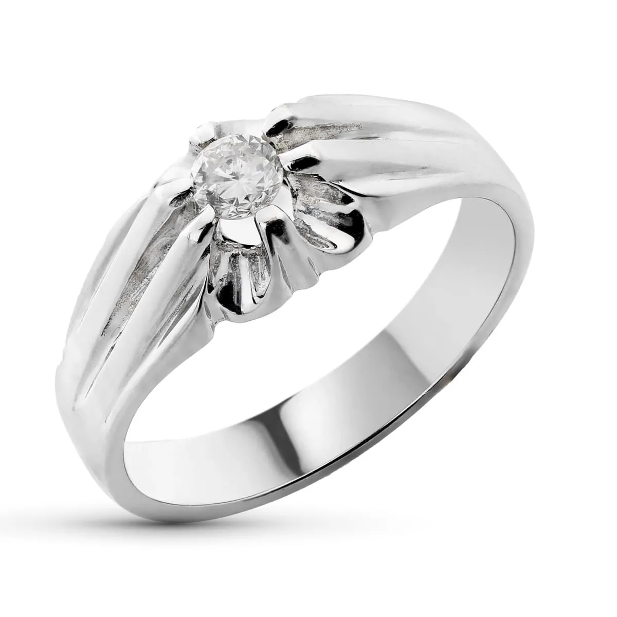 18K SOLITARIO ORO BLANCO DIAMANTE NATURAL 0,20 QTS. ANCHO: 7 MM