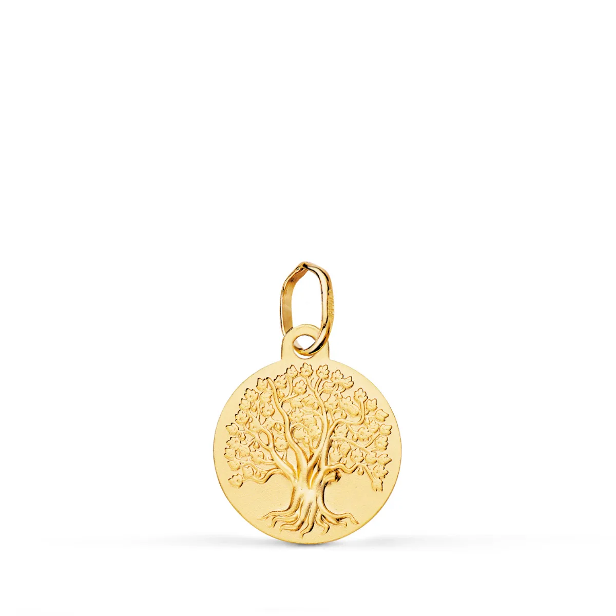 18K MEDALLA ORO AMARILLO ARBOL DE LA VIDA MATIZADA 12 MM