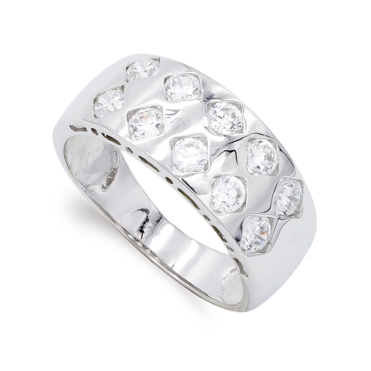18K SORTIJA ORO BLANCO CON CIRCONITA ANCHO 8 MM