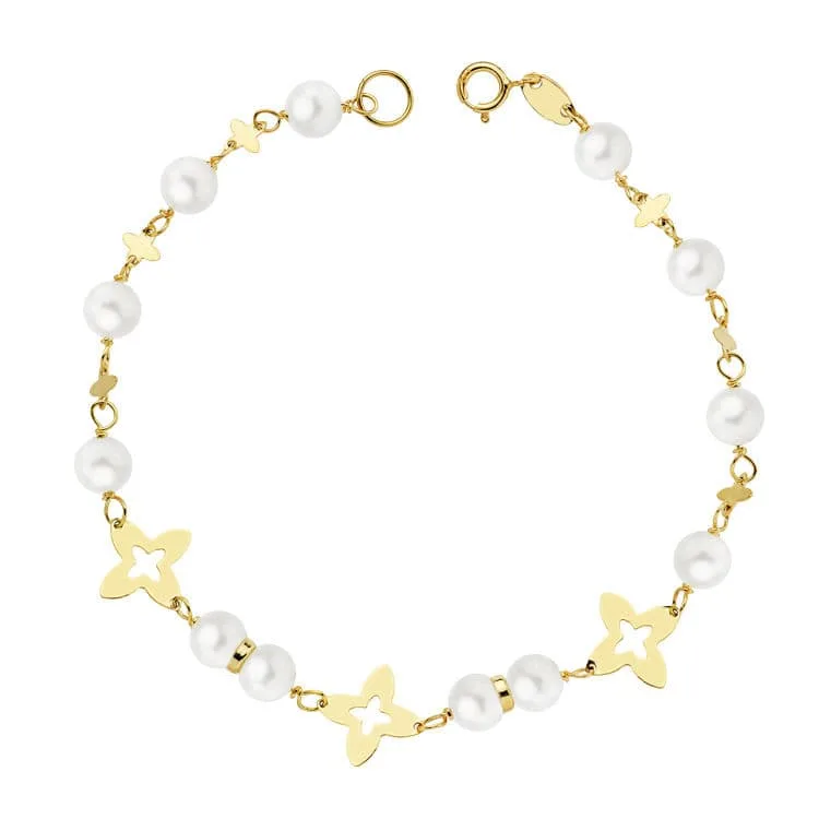 18K PULSERA ORO AMARILLO COMUNION PERLAS 5 MM 18CM