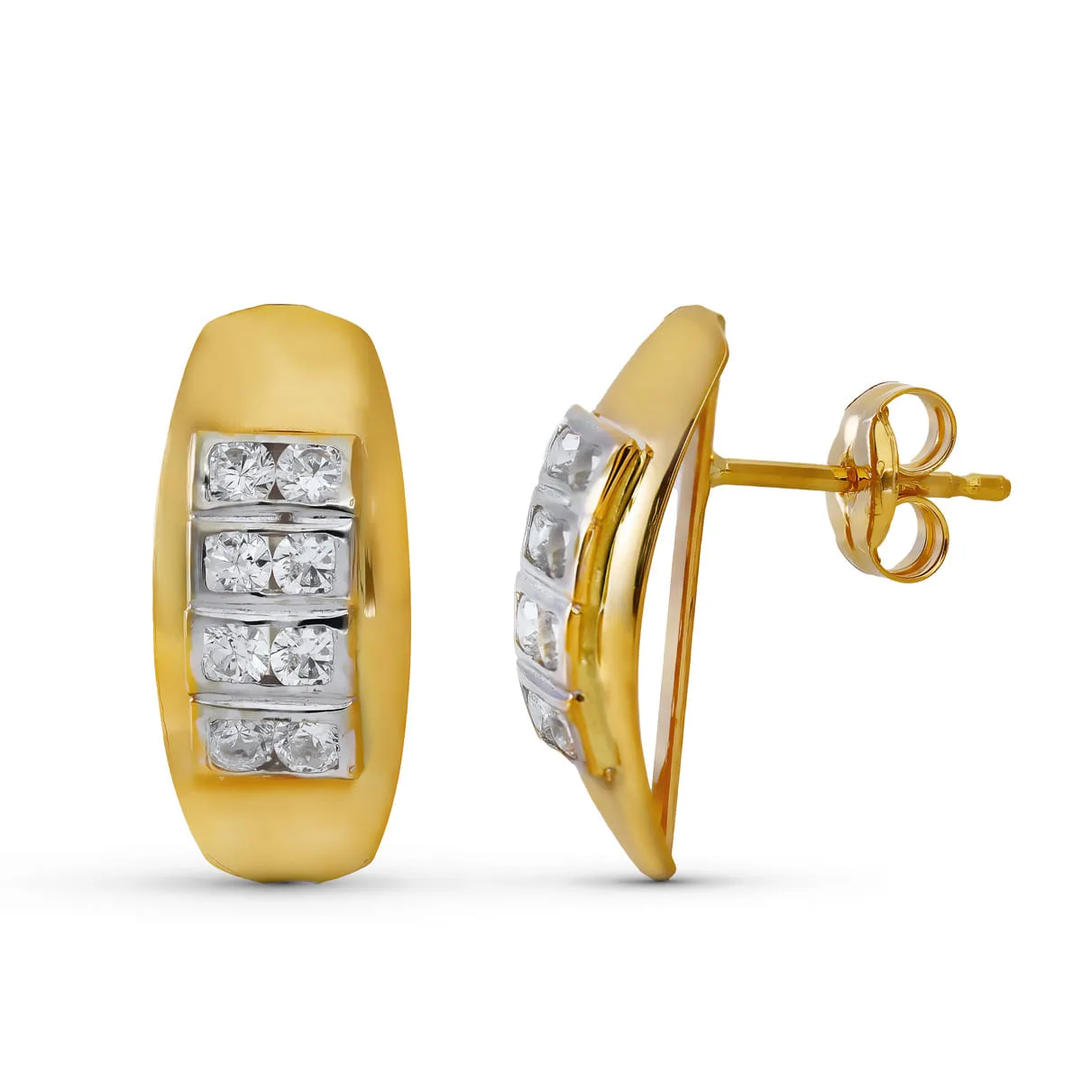 18K PENDIENTES ORO AMARILLO CIRCONITA RODIO CIERRE PRESION