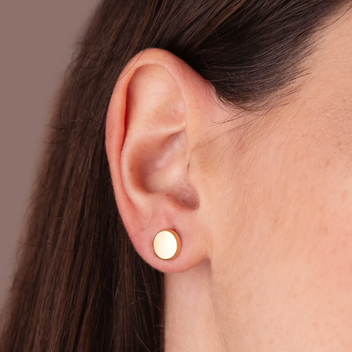 18K PENDIENTES ORO AMARILLO REDONDOS BRILLO 8 MM. CIERRE PRESION — vista 2