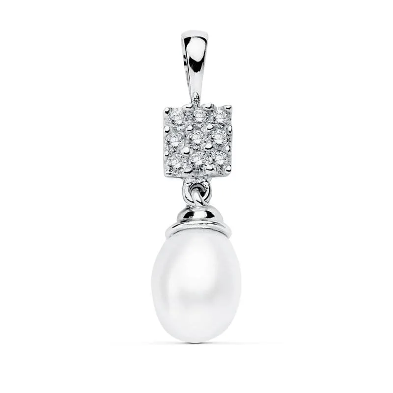 18K COLGANTE ORO BLANCO CUAJO Y PERLA 22X8 MM