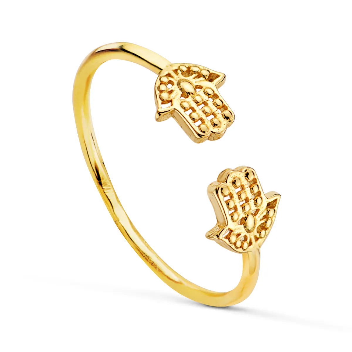 18K SORTIJA ORO AMARILLO ABIERTA AJUSTABLE CON MANOS DE FATIMA. ANCHO CUERPO: 1,2MM