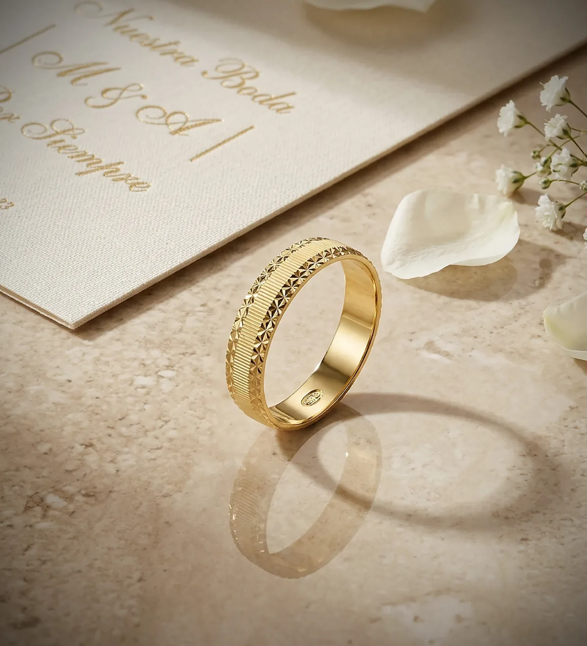 18K ALIANZA ORO AMARILLO MATE Y BORDES DIAMANTADOS. 4 MM — vista 3