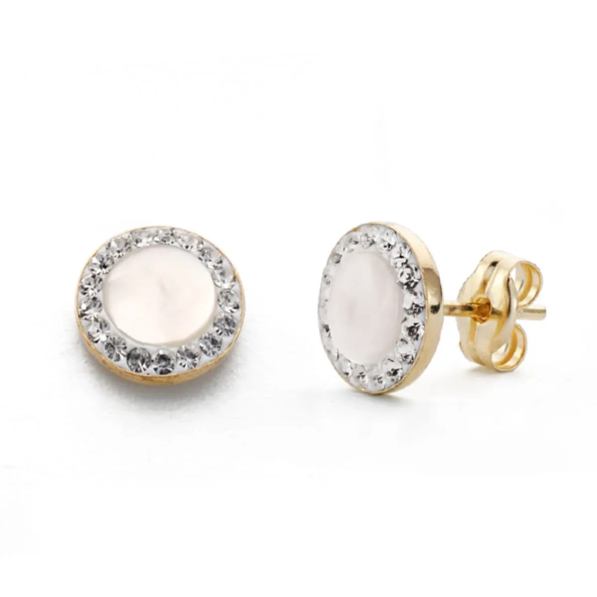 9K PENDIENTES ORO AMARILLO REDONDOS 7 MM CON NACAR. CIERRE PRESION