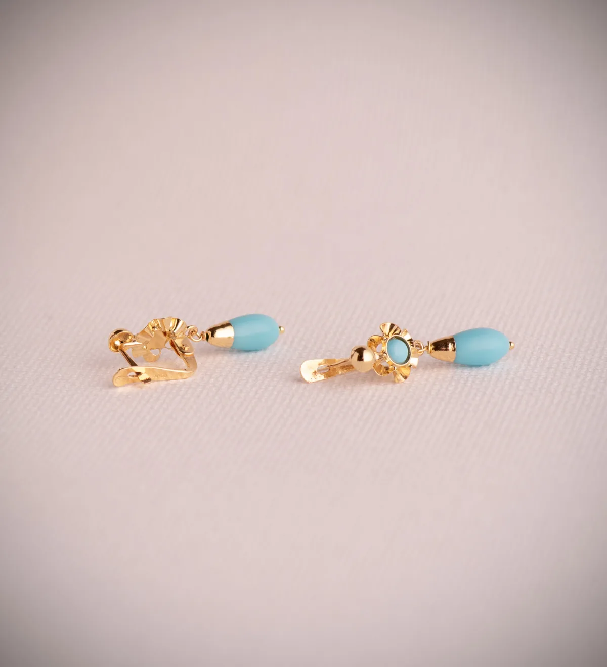 18K PENDIENTES ORO AMARILLO CUBANAS  LAGRIMA TURQUESA. MEDIDA: 22X7 MM. CIERRE CATALAN — vista 2