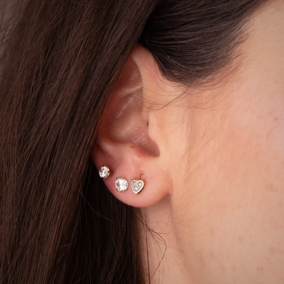 18K PENDIENTES ORO BICOLOR CORAZON CON CIRCONITAS: MEDIDA: 5X5MM. CIERRE PRESION — vista 2
