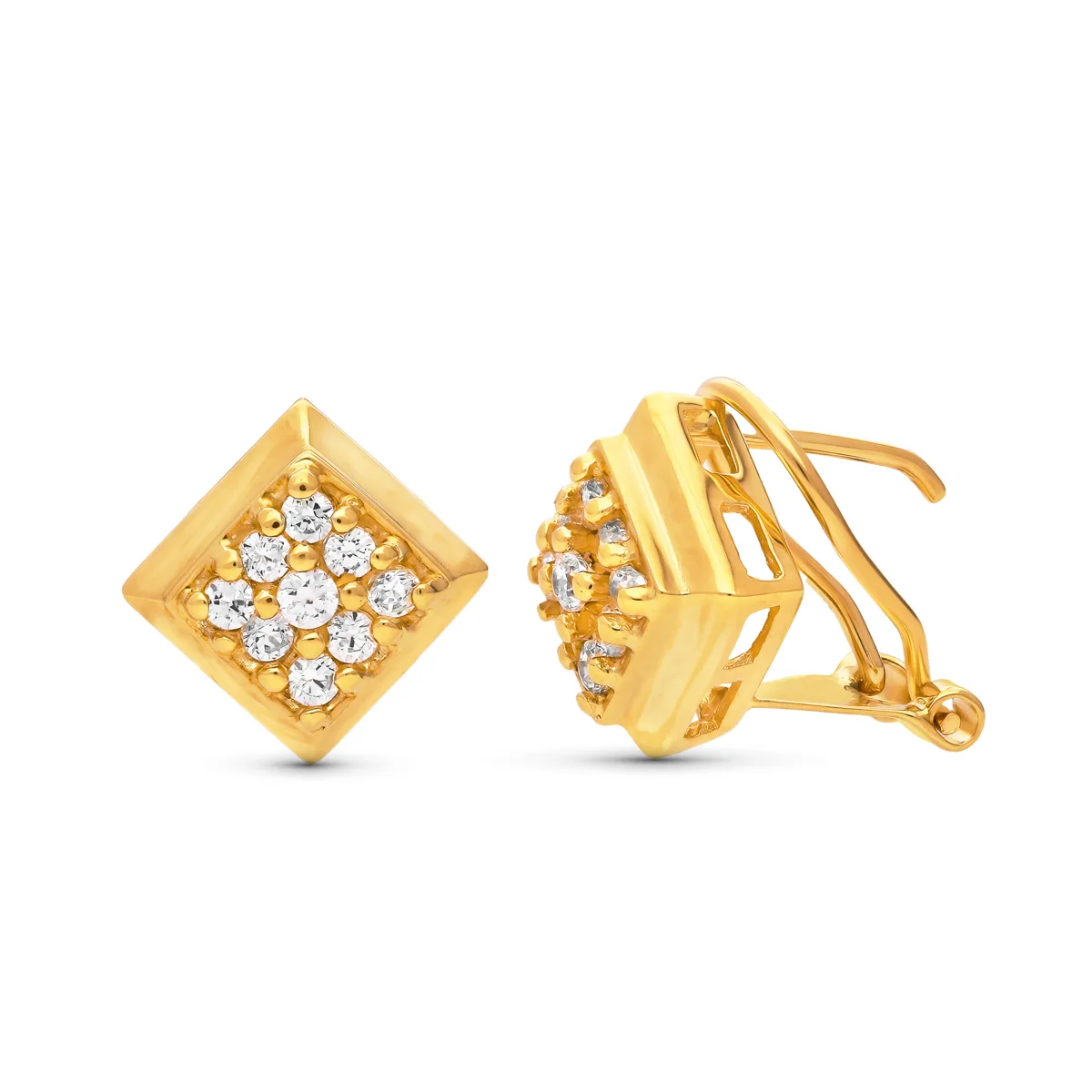 18K PENDIENTES ORO AMARILLO ROMBO. 11X11 MM CIERRE OMEGA