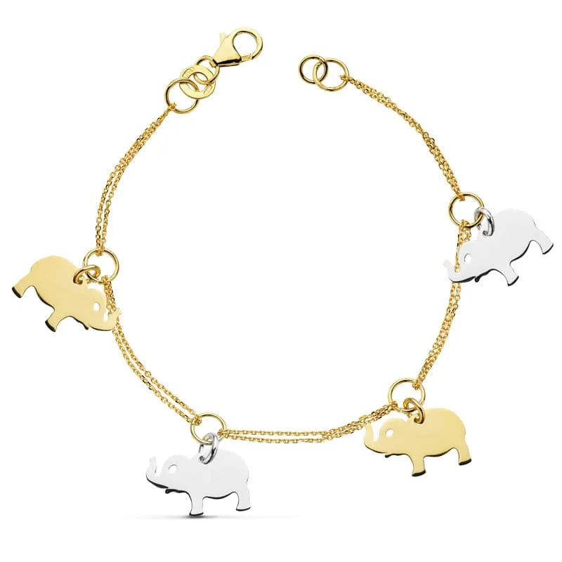 18K PULSERA BICOLOR ELEFANTES 19CM