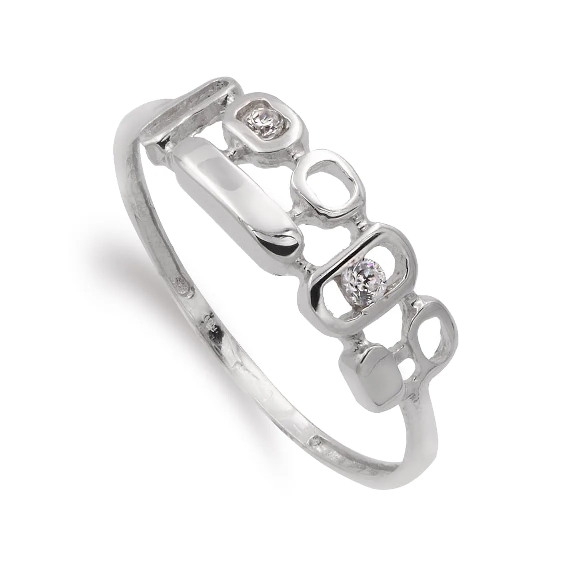 18K SORTIJA ORO BLANCO CON MOTIVOS Y CIRCONITAS. ANCHO: 5 MM