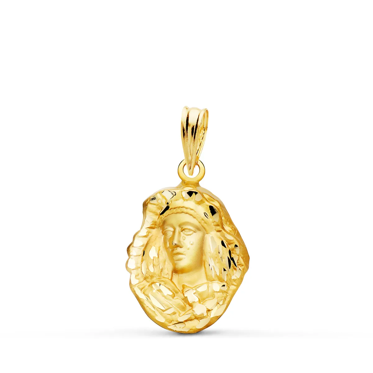18K MEDALLA ORO AMARILLO ESPERANZA DE TRIANA SILUETA TALLADA 17X13 MM