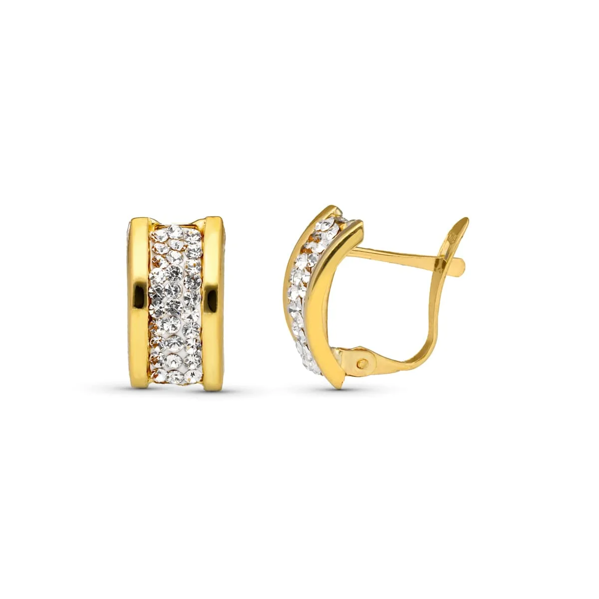 9K PENDIENTES ORO AMARILLO BANDAS CIRCONITA 12X7 MM CATALAN