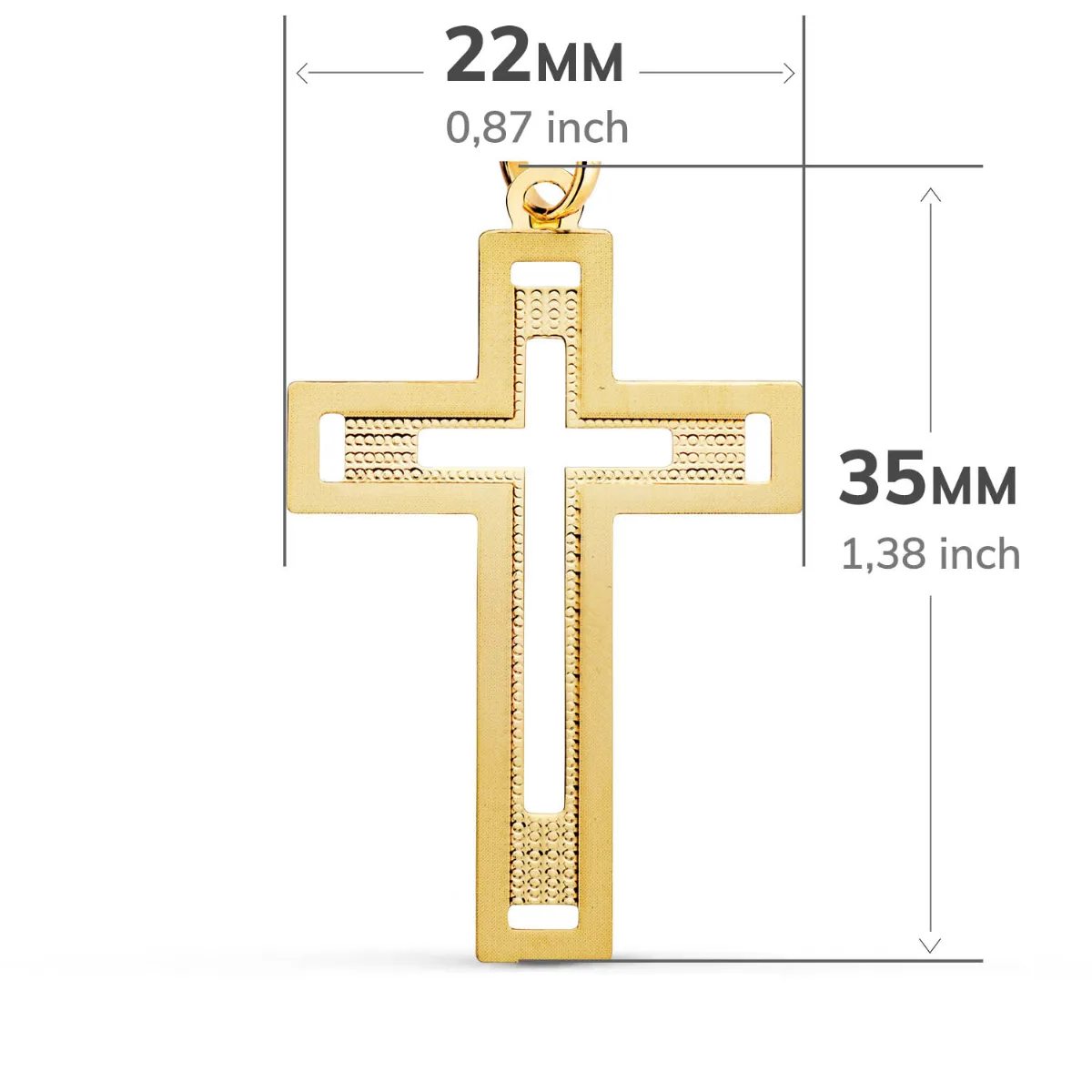 18K CRUZ ORO AMARILLO SIN CRISTO TALLADA Y MATIZADA 35X22 MM — vista 2
