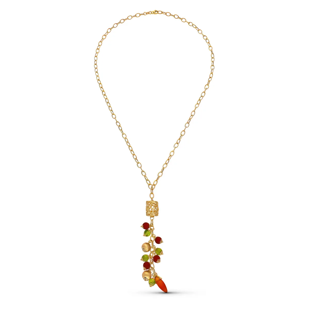 18K GARGANTILLA ORO AMARILLO JAULA Y PIEDRAS COLOR
