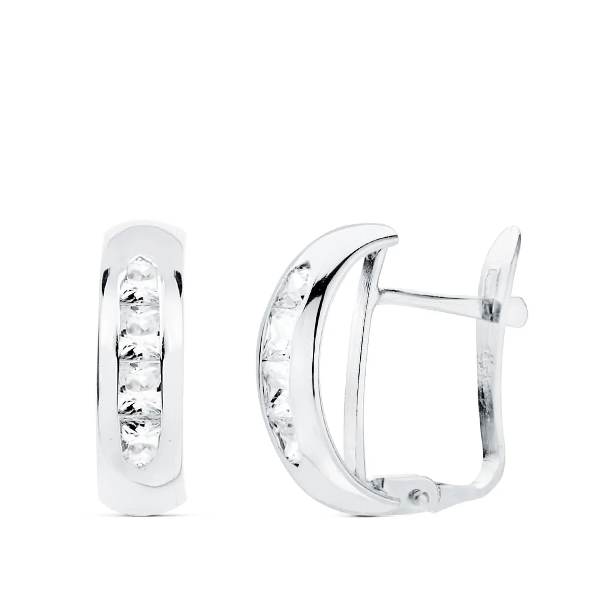 18K PENDIENTES ORO BLANCO BANDA CIRCONITA 13.5X5 MM CIERRE CATALAN