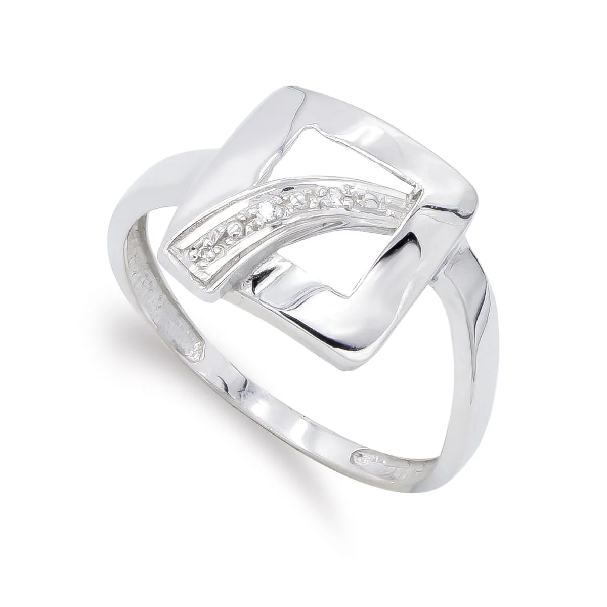 18K SORTIJA ORO BLANCO MOTIVO CUADRADO CON CIRCONITAS. ANCHO: 11,5 MM