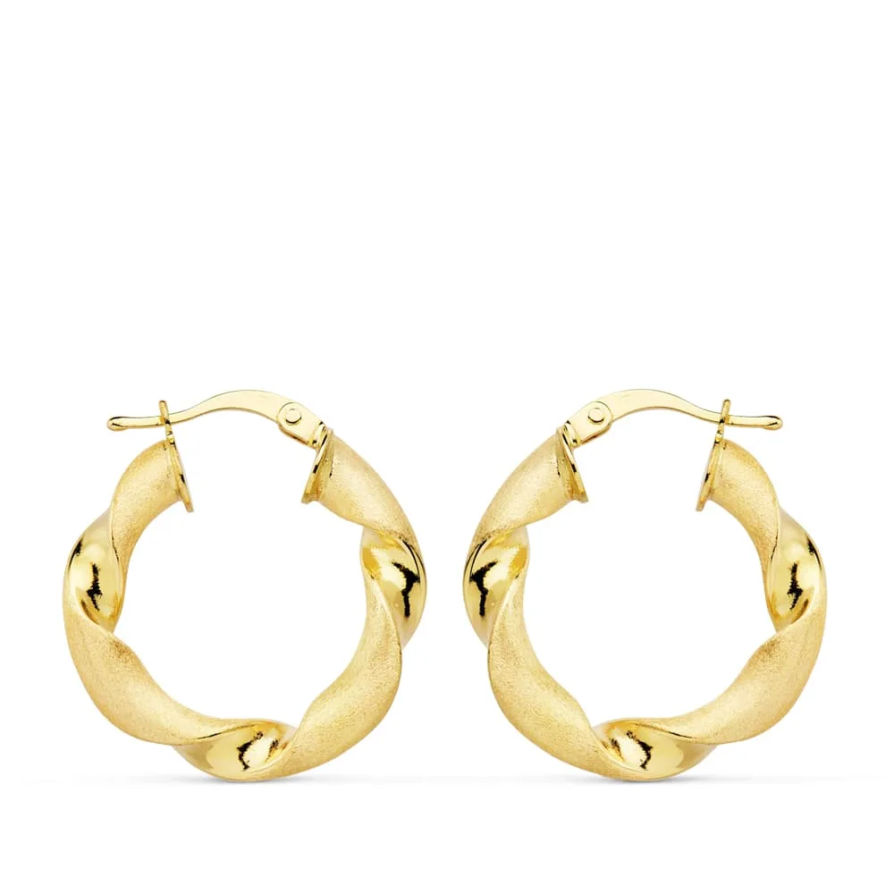 18K AROS ORO AMARILLO MATE Y BRILLO HUECOS 24 X 4 MM