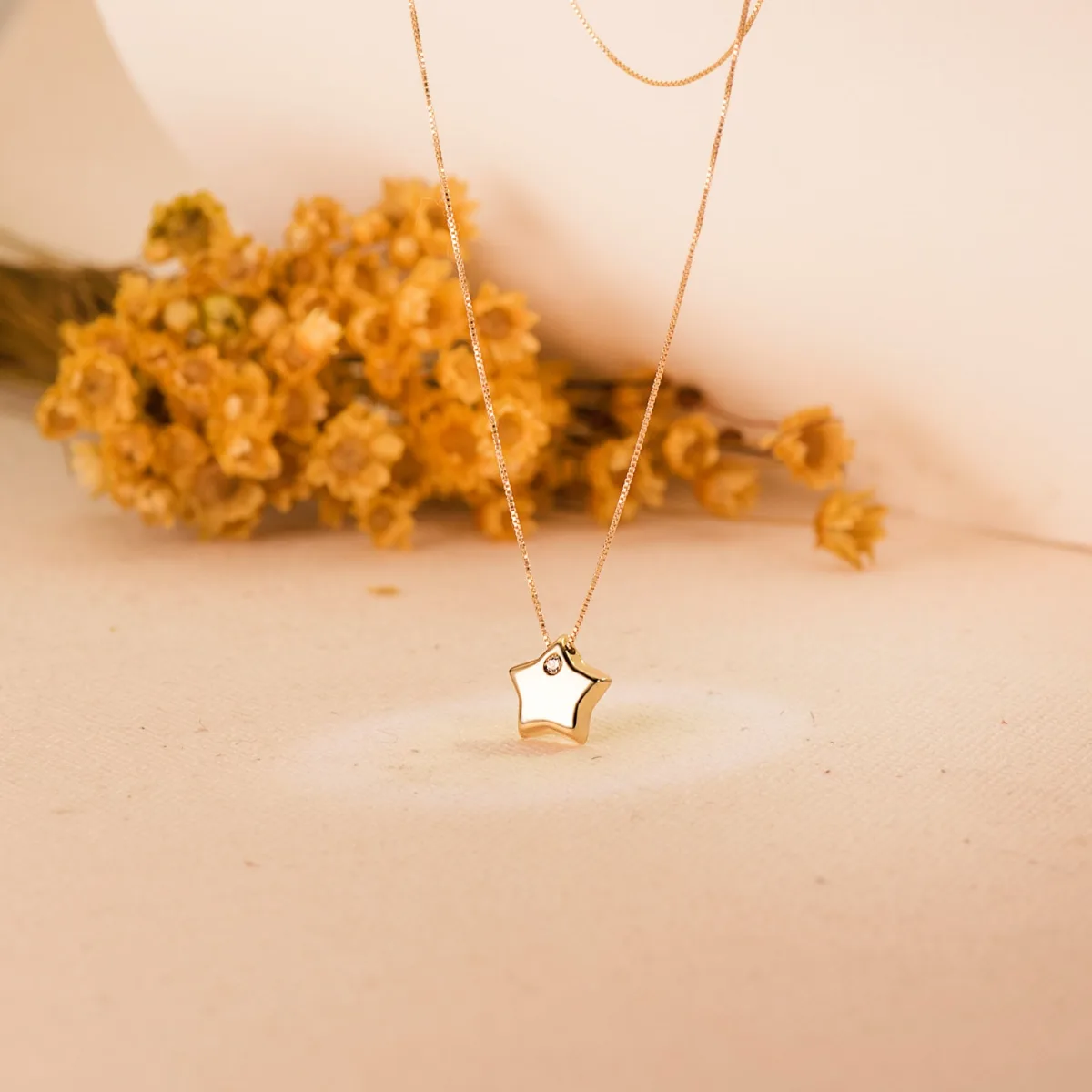 18K COLGANTE ESTRELLA CIRCONITA CADENA ORO AMARILLO 42CM — vista 2