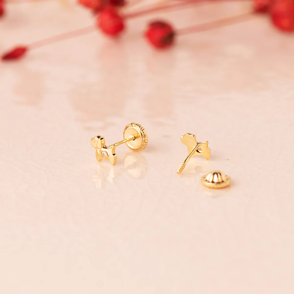 18K PENDIENTES ORO AMARILLO PERROS CON CIRCONITA 5 X 4,5 MM. CIERRE TUERCA — vista 2