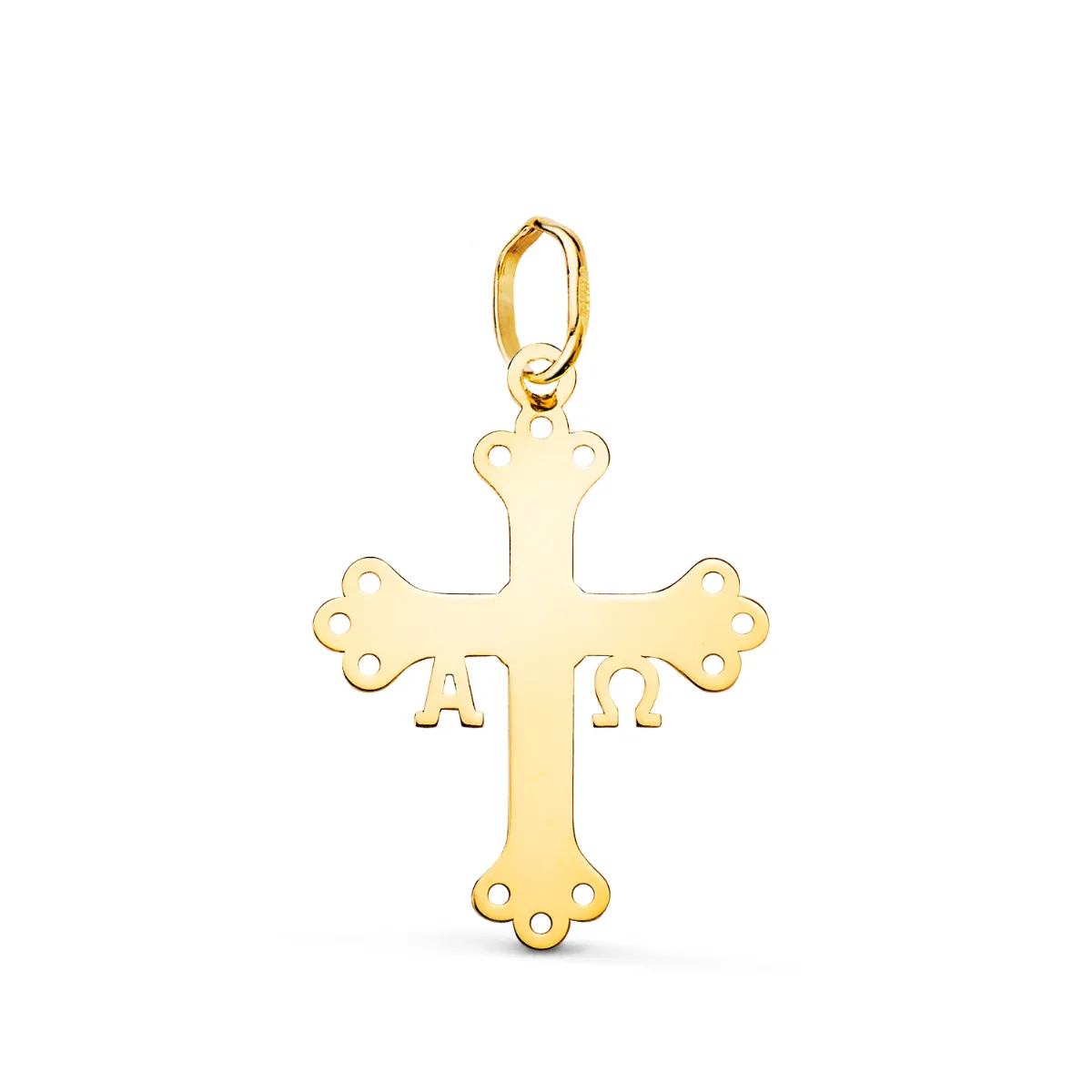 18K COLGANTE ORO AMARILLO CRUZ DE COVADONGA O VICTORIA SILUETA EN BRILLO. 22 X 16 MM