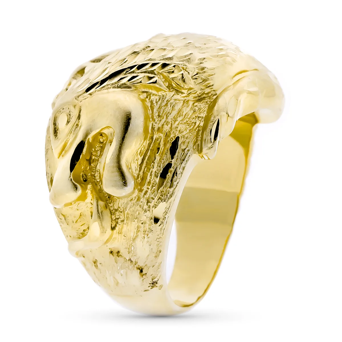 9K SELLO ORO AMARILLO CABALLERO TALLADO DRAGON ANCHO 22 MM — vista 2