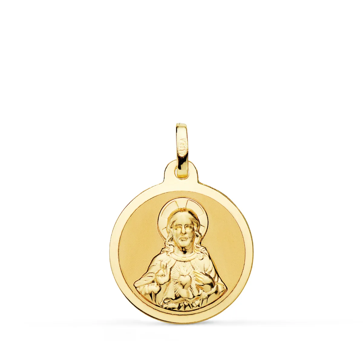 18K ESCAPULARIO ORO AMARILLO VIRGEN DEL CARMEN Y CORAZON DE JESUS EN BRILLO 18 MM — vista 3