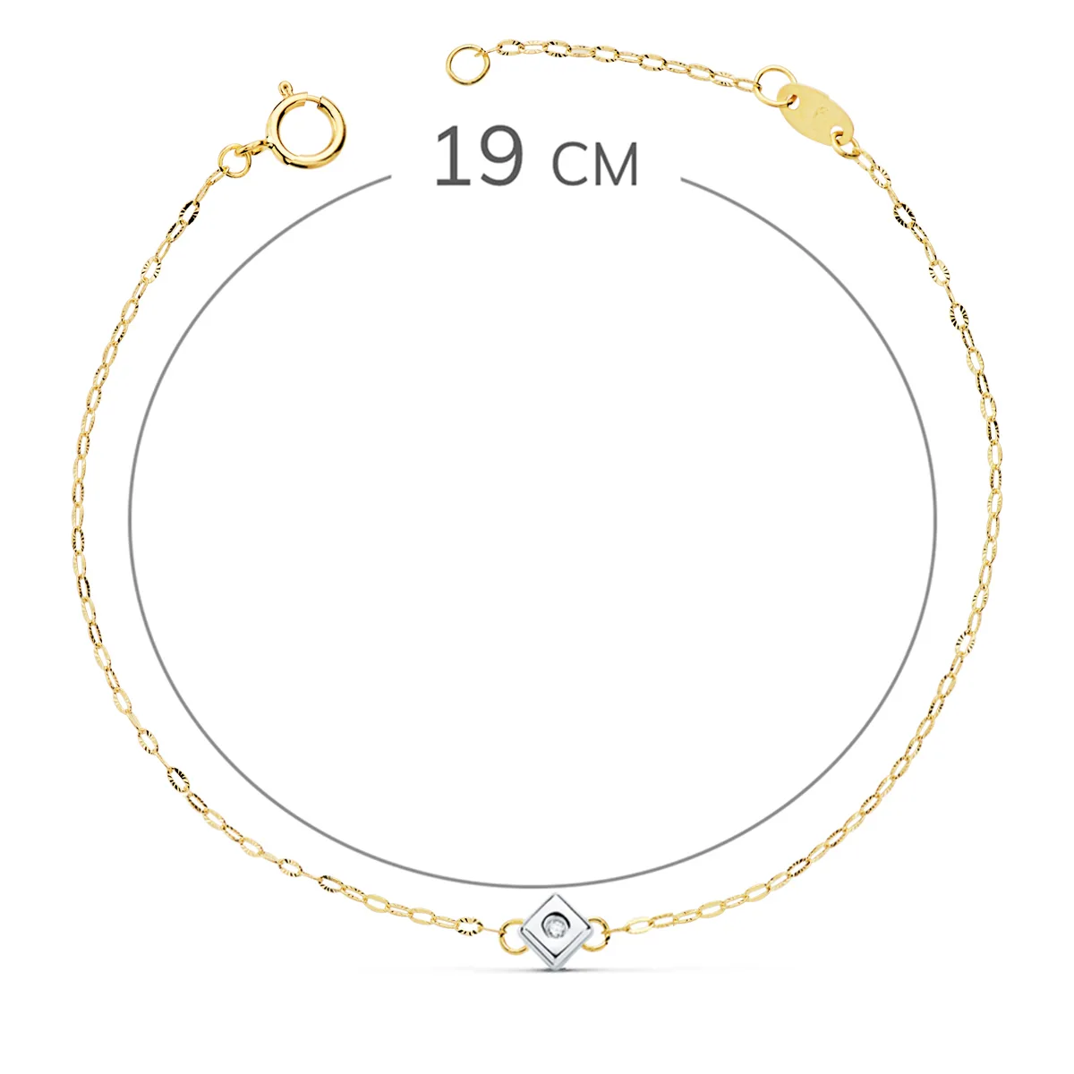 18K PULSERA ORO BICOLOR CHATON DE ROMBO CON DIAMANTE LABORATORIO VS2-G 0,015  QTS. LARGO: 19CM — vista 2