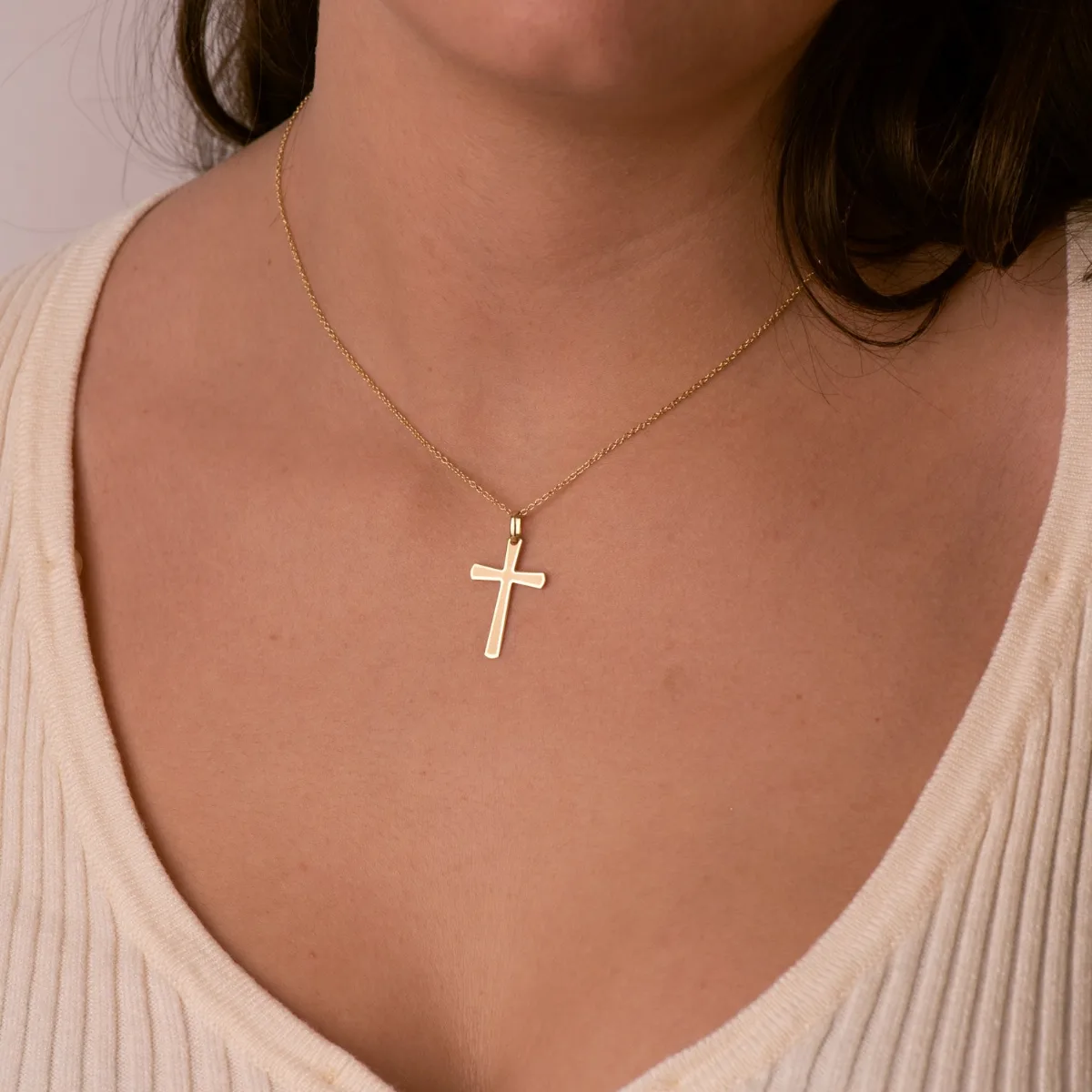 18K CRUZ ORO AMARILLO BRILLO Y MATE SIN CRISTO 25X16 MM — vista 2