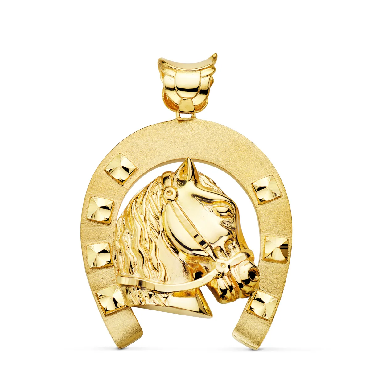 18K COLGANTE ORO AMARILLO HERRADURA CON CABALLO 50X44 MM