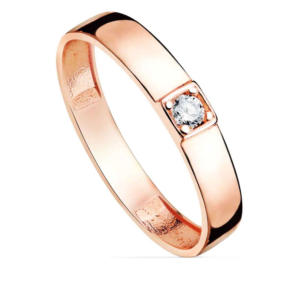 18K SORTIJA ORO ROSA BRILLO 1 CIRCONITA ANCHO 3.5 MM