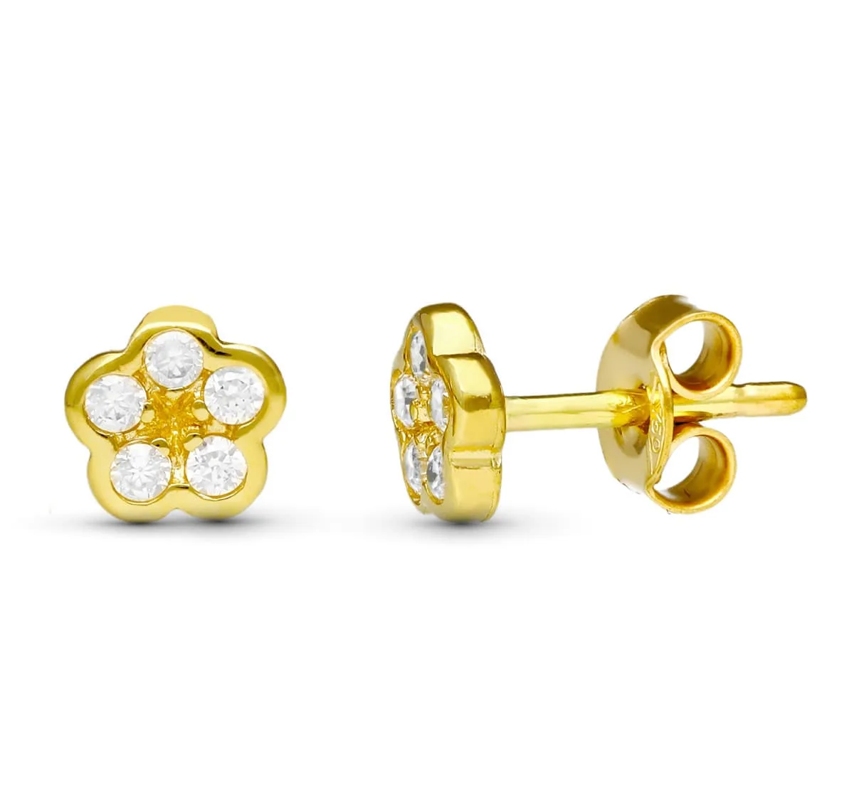 18K PENDIENTES ORO AMARILLO FLOR 6X6 MM CIERRE PRESION