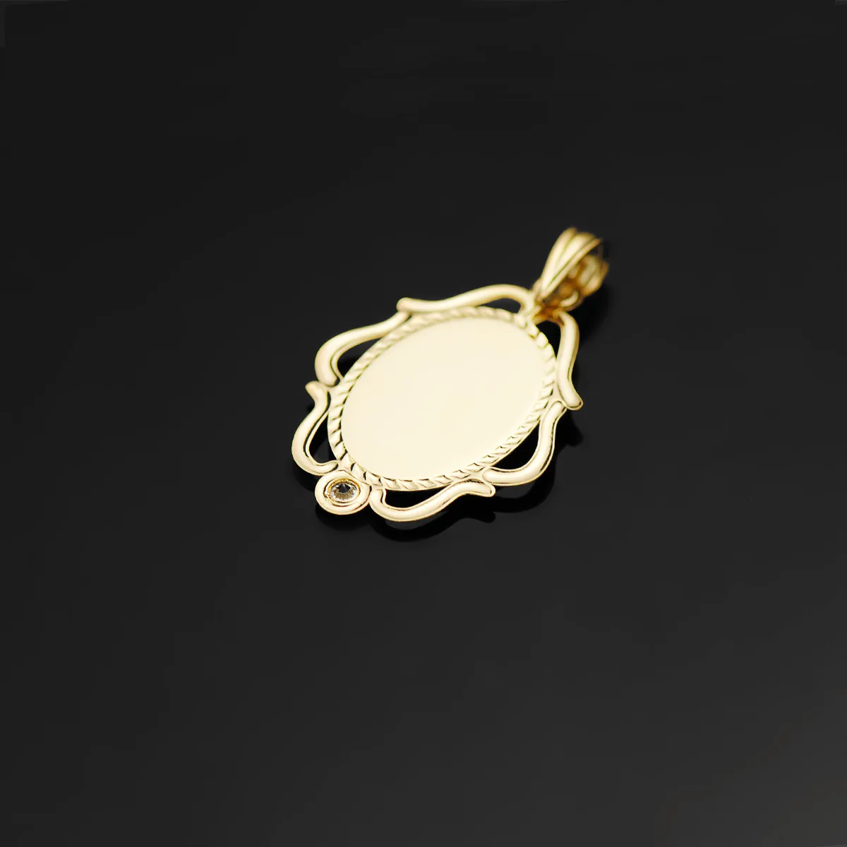 18K MEDALLA ORO AMARILLO VIRGEN NIÑA CERCO CALADO BRILLO CON CIRCONITA 24X17 MM — vista 3