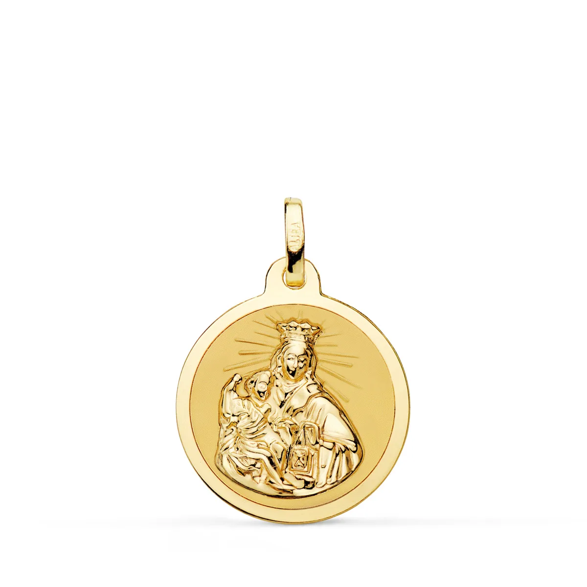 18K ESCAPULARIO ORO AMARILLO VIRGEN DEL CARMEN Y CORAZON DE JESUS EN BRILLO 18 MM — vista 2