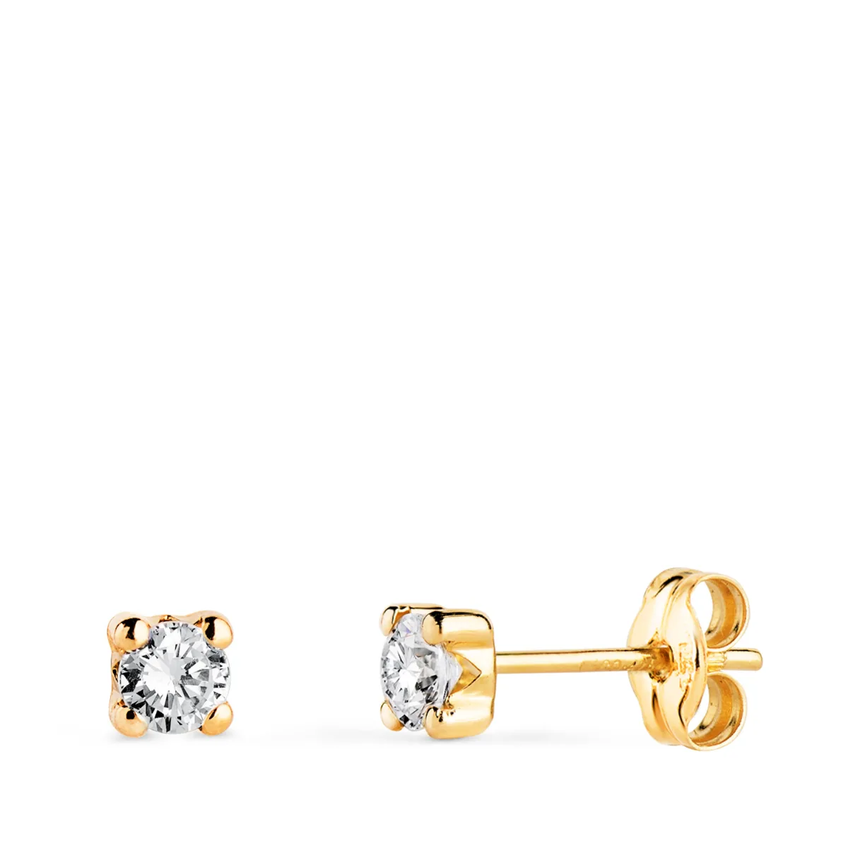 18K PENDIENTES ORO AMARILLO CIRCONITA 3MM CON 4 GARRAS. ANCHO: 3,5 MM. CIERRE PRESION