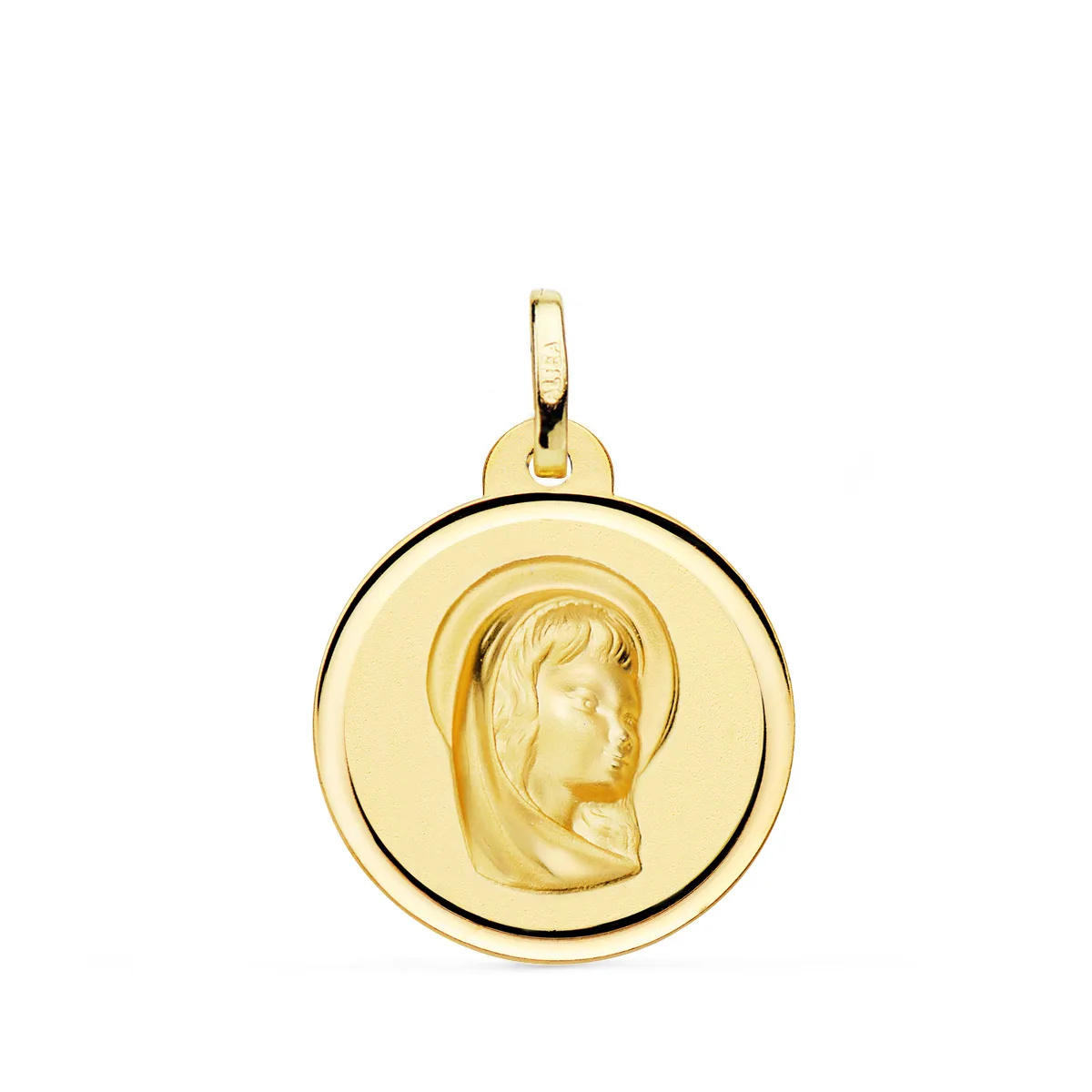 18K MEDALLA ORO AMARILLO VIRGEN NIÑA BISEL 16 MM