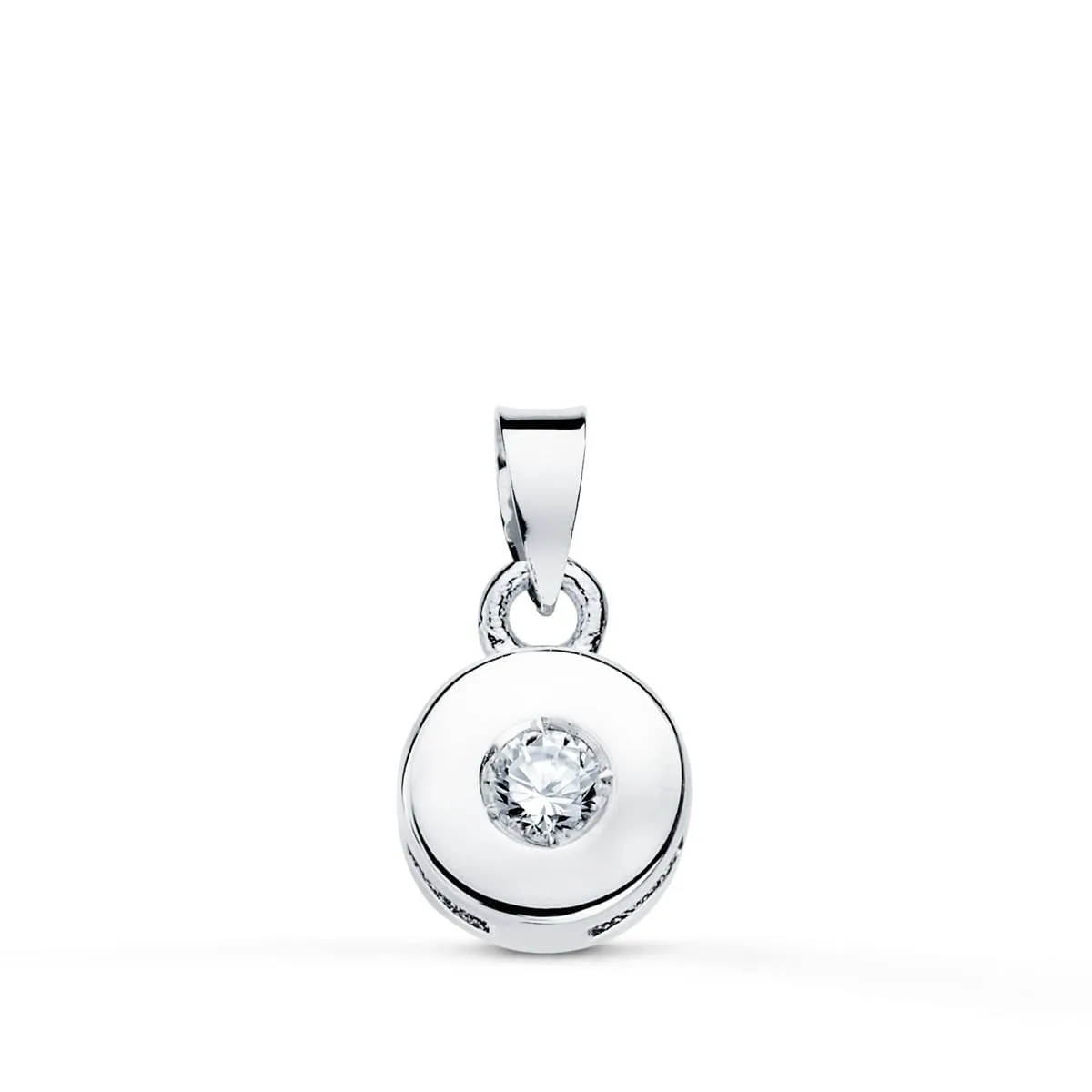 18K COLGANTE ORO BLANCO CHATON 5.5 MM DIAMANTE NATURAL  TALLA BRILLANTE 0,050 QTS SI-H