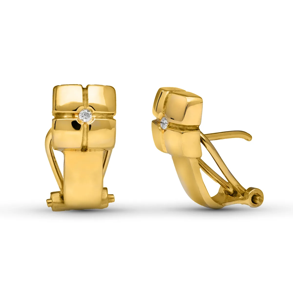 18K PENDIENTES ORO AMARILLO DIAMANTES NATURALES TALLA BRILLANTE 16X9 MM CIERRE OMEGA